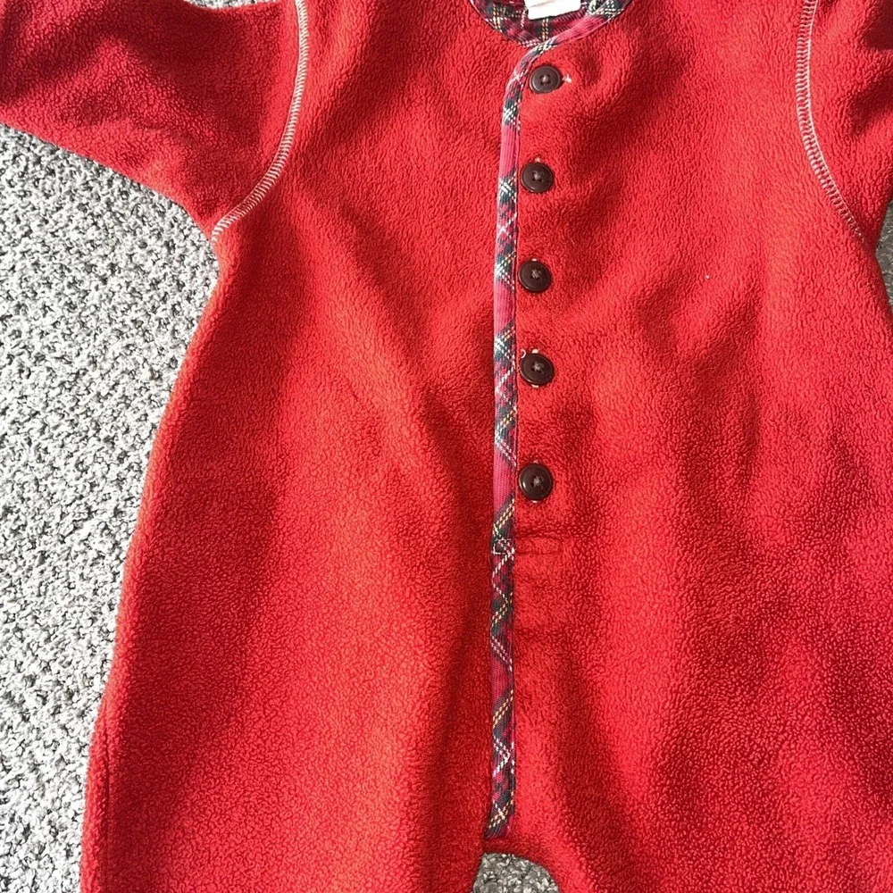 Vintage GAP 6-12 Months Infant Holiday‎ Fleece Union Suit. One Piece Romper. Red